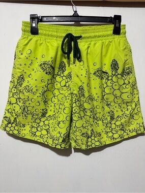 Vilebrequin Neon Green 3D Bubble Turtles Swim Trunks Size Medium